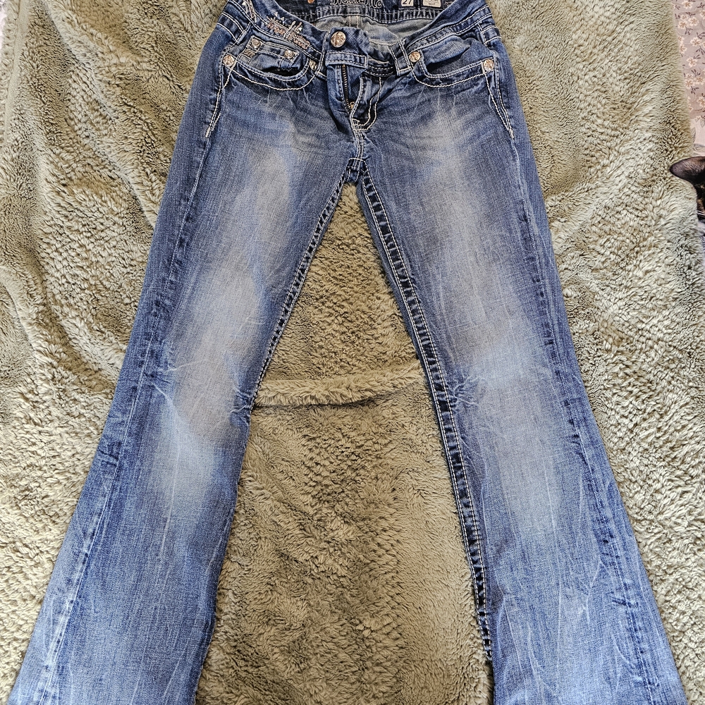 Women's Miss Me Distressed Bootcut Jeans - Altered To Fit 28 Inch Inseam
